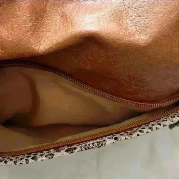 The Sak Two Way Tote Handbag Large  Leather Brown Snake Pattern. - Picture 5 of 13